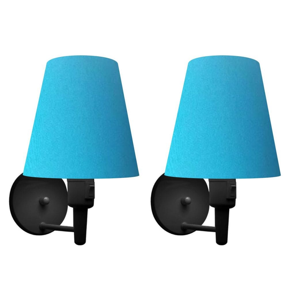 Kit/2 Arandela Cone Md-2013 Preto C/ Inter Liga e Desl Cúpula em Tecido Azul Turquesa - Bivolt