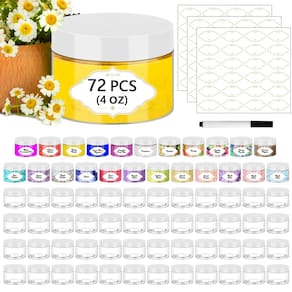 Frascos de plástico PeacePeo 4 onças/120 ml com tampas brancas (72 unidades) e adesivos