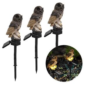 Kit 3 Luminária Espeto Jardim Solar Coruja Resina Enfeite