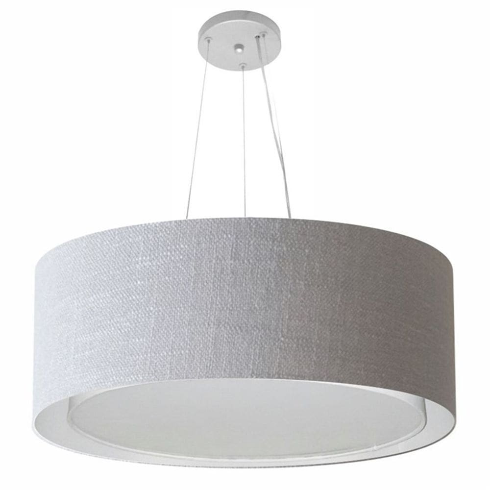 Lustre Pendente Cilíndrico Duplo Md-4125 Cúpula em Tecido 60x25cm Rustico Cinza - Bivolt