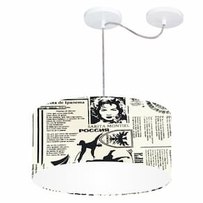 Lustre Cilíndrico C/ Desvio De Centro Md-4151 Cúpula em Tecido 50x25cm Ny-Jornal - Bivolt