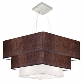 Lustre Pendente Triplo Quadrado Md-4165 Cúpula em Tecido 80x70x60cm Café / Branco - Bivolt