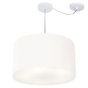 Lustre Cilíndrico C/ Desvio De Centro Md-4167 Cúpula em Tecido 60x30cm Branco - Bivolt