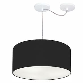 Lustre Cilíndrico C/ Desvio De Centro Md-4151 Cúpula em Tecido 50x25cm Preto - Bivolt