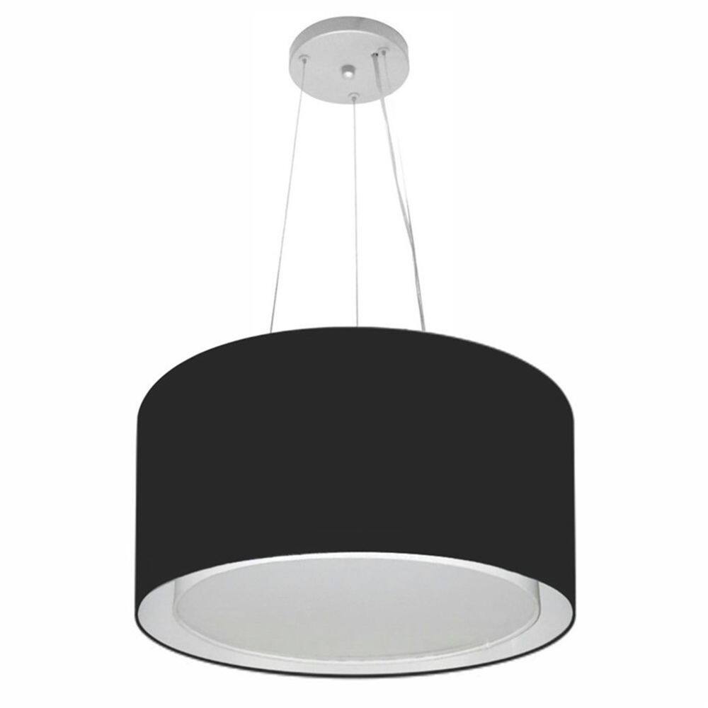 Lustre Pendente Cilíndrico Duplo Md-4123 Cúpula em Tecido 40x25cm Preto - Bivolt