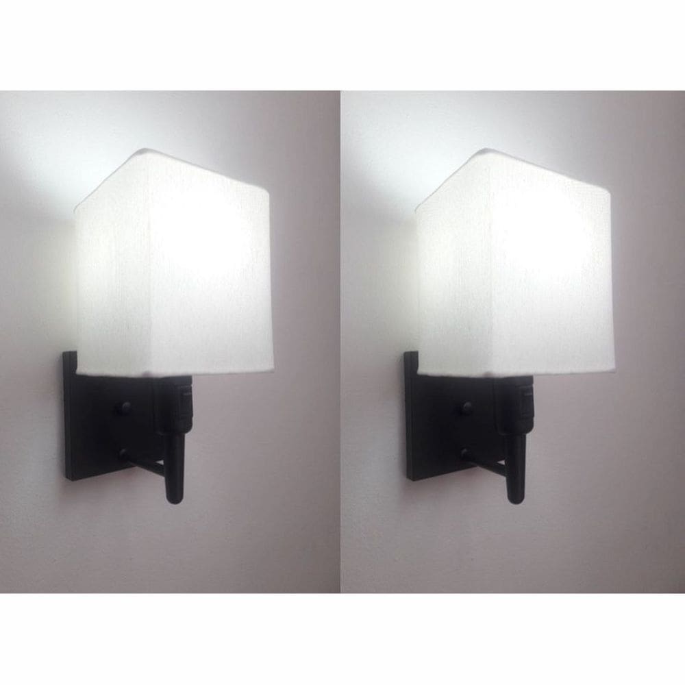 Kit/2 Arandela Quadrada Md-2019 Preto C/ Inter Liga e Desl Cúpula em Tecido Branco - Bivolt