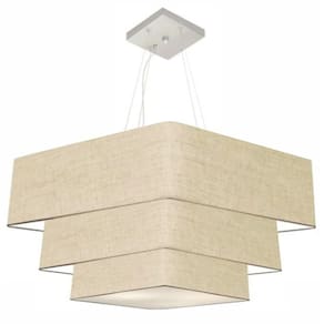 Lustre Pendente Triplo Quadrado Md-4165 Cúpula em Tecido 80x70x60cm Rustico Bege - Bivolt
