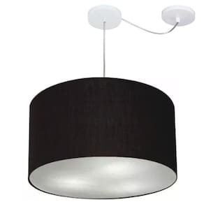 Lustre Cilíndrico C/ Desvio De Centro Md-4167 Cúpula em Tecido 60x30cm Preto - Bivolt