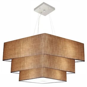 Lustre Pendente Triplo Quadrado Md-4165 Cúpula em Tecido 80x70x60cm Palha - Bivolt