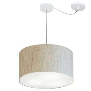 Lustre Cilíndrico C/ Desvio De Centro Md-4163 Cúpula em Tecido 40x25cm Rustico Bege - Bivolt