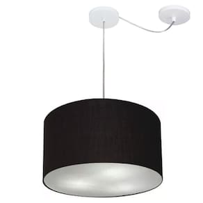 Lustre Cilíndrico C/ Desvio De Centro Md-4166 Cúpula em Tecido 40x25cm Preto - Bivolt