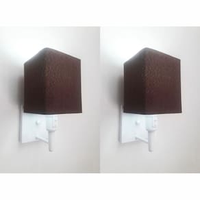 Kit/2 Arandela Quadrada Md-2019 Branco C/ Inter Liga e Desl Cúpula em Tecido Café - Bivolt