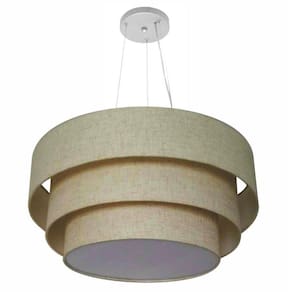 Lustre Pendente Triplo Cilíndrico Md-4133 Cúpulas em Tecido 80x70x60cm Rustico Bege - Bivolt
