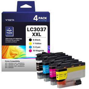 Cartuchos de tinta Wiseta LC3037XXL BK/C/M/Y de alto rendimento, pacote com 4