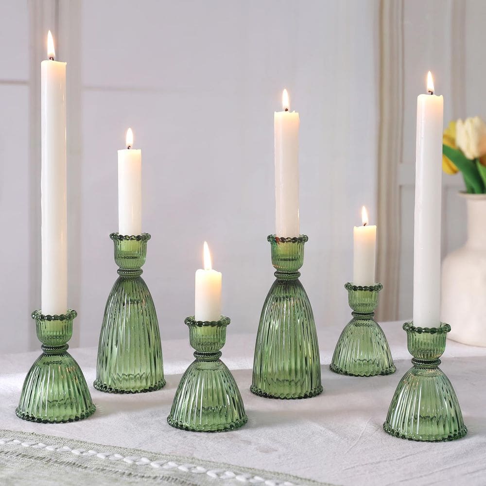 Suporte de castiçal LAMORGIFT Conjunto de vidro verde 6 (9/15cm)