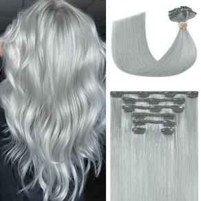 Extensões de cabelo Ukira Grey, clipe de 12 polegadas e 70 g em cabelo humano Remy