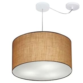 Lustre Cilíndrico C/ Desvio De Centro Md-4168 Cúpula em Tecido 60x30cm Palha - Bivolt