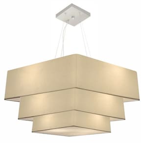 Lustre Pendente Triplo Quadrado Md-4165 Cúpula em Tecido 80x70x60cm Algodão Crú - Bivolt