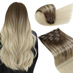 Extensões de cabelo Clip in LaAvoo, 20 cm, castanho claro, ombre, loiro