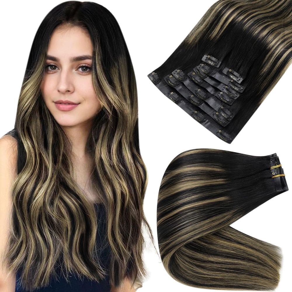 Extensões de cabelo Clip in Full Shine de preto a marrom médio