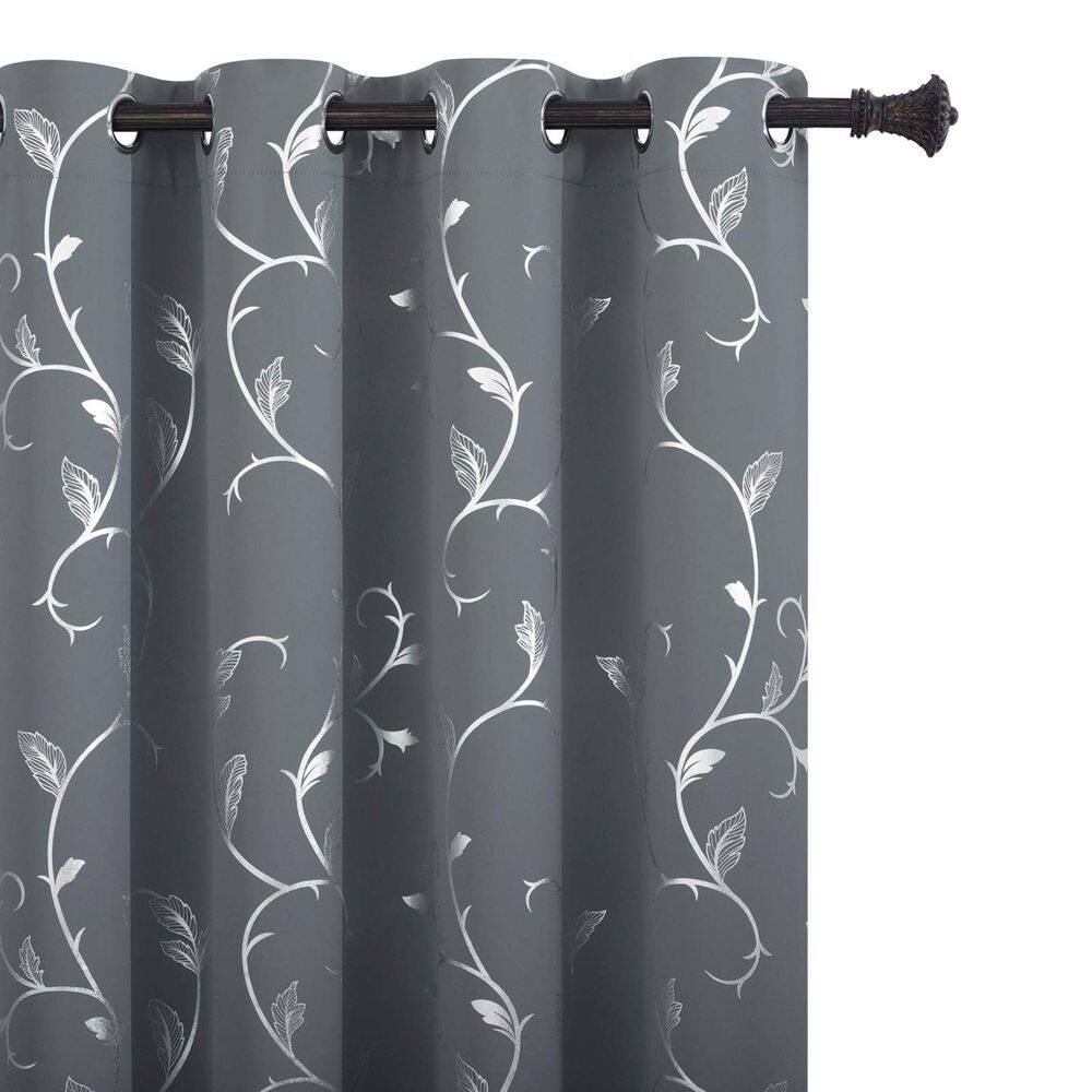 Cortinas BUHUA com estampa floral cinza claro Blackout 132x115cm, 2 peças