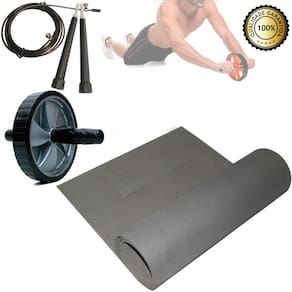 Kit Funcional Colchonete Preto + Roda + Corda De Cross Fit