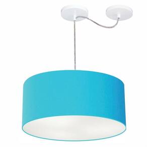 Lustre Cilíndrico C/ Desvio De Centro Md-4147 CúpulaTecido 50x25cm Azul Turquesa - Bivolt