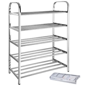 Sapateira Prateleira Inox 5 Andares Calçado Tenis Sapato Sandalia Hall de Entrada Rack Organizçao Resistente Multiuso