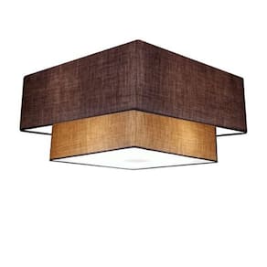 Plafon Duplo Quadrado Md-3022 Cúpula em Tecido 25/50x35cm Café / Palha - Bivolt