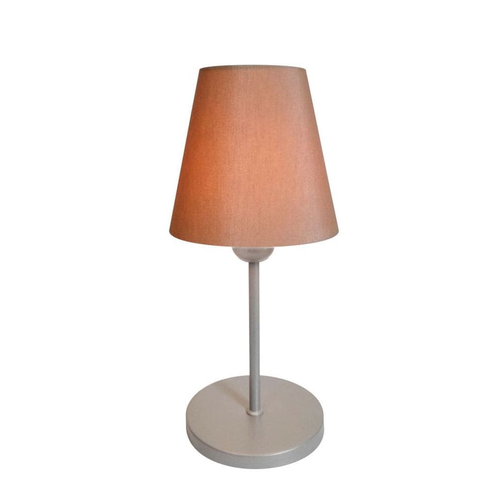 Abajur de Mesa Md-2005 Base Aluminio Cinza Cúpula em Tecido Cone Palha - Bivolt
