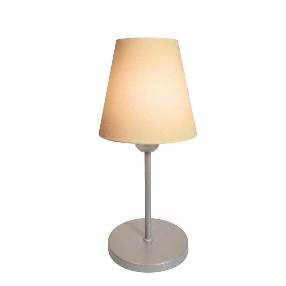 Abajur de Mesa Md-2005 Base Aluminio Cinza Cúpula em Tecido Cone Algodão Crú - Bivolt