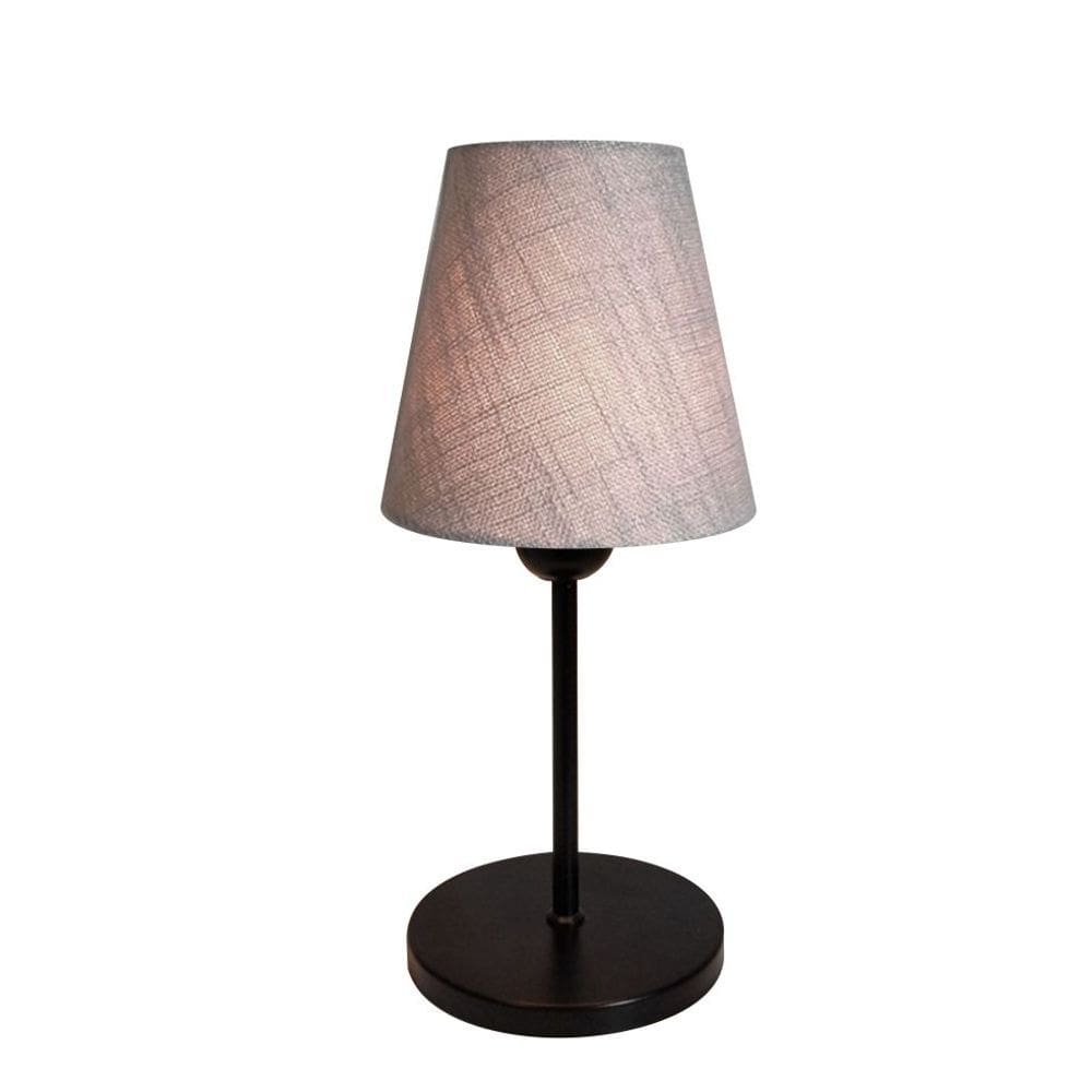 Abajur de Mesa Md-2005 Base Aluminio Preto Cúpula em Tecido Cone Cinza - Bivolt