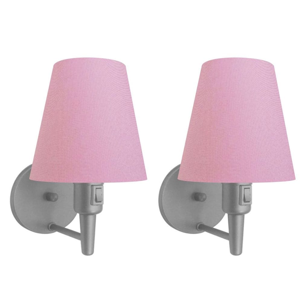 Kit/2 Arandela Cone Md-2013 Cinza C/ Inter Liga e Desl Cúpula em Tecido Rosa Bebê - Bivolt