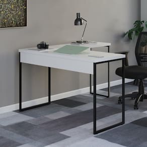 Escrivaninha para Escritório em L Work Branco/Preto