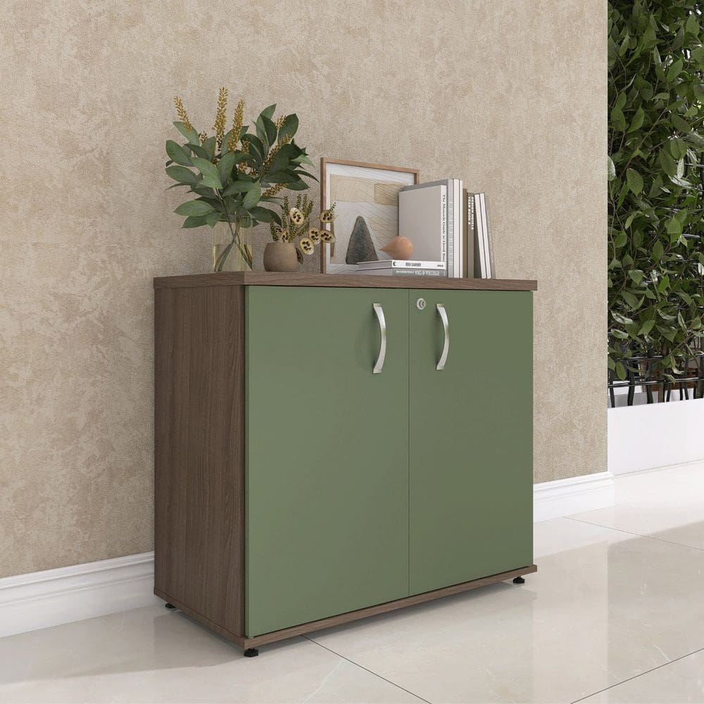 Armário para Escritório 2 Portas Pivotante Walnut/Salvia