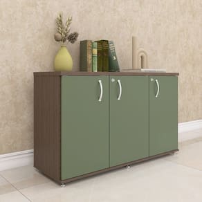 Armário para Escritório 3 Portas Credenza Walnut/Salvia