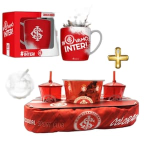 Kit Almofada Balde Pipoca + 2 Copos Canudo Filme + 1 Caneca