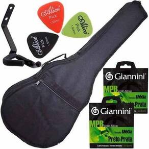 Kit Acessórios Violão Com Capa + Encordoamento + Suporte