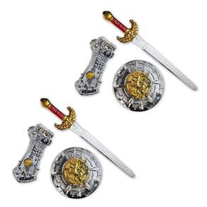 2 Kits Medieval Espada Manopla Luta Escudo Redondo Infantil
