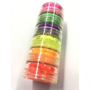 Kit 6 Pó Neon Em Torre Para Decoração De Unha Maquiagem