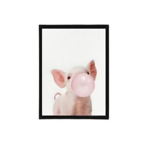 Quadro Porquinho Chicletes 45X34Cm - Com Vidro Moldura Preta