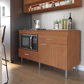 Balcão Cooktop 1,40m Movelove Turim 5 Bocas 2 Portas 2 Gavetas