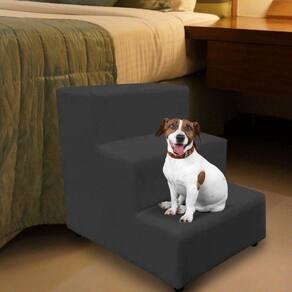 Escada Escadinha Pet Cachorro 3 Degraus Rampa Suede Dog Cinza
