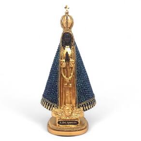 Estátua Nossa Senhora Aparecida Proteção no Lar Dourado 24cm