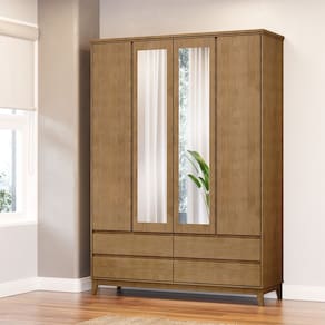 Guarda Roupa Bipartido 4 Portas e 4 Gavetas Linha Prata Madeira Maciça e MDF 2813FN Freijó Finestra