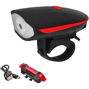 Kit Lanterna/Farol/Buzina para Bike Led Usb Vermelho- Quanhe