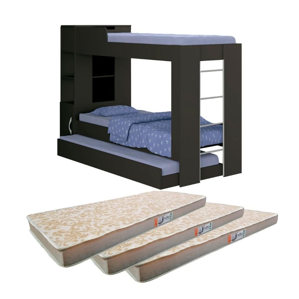 Beliche Cama Aux 3 Colchões Ditália Treliche CM-15 Pt cozy