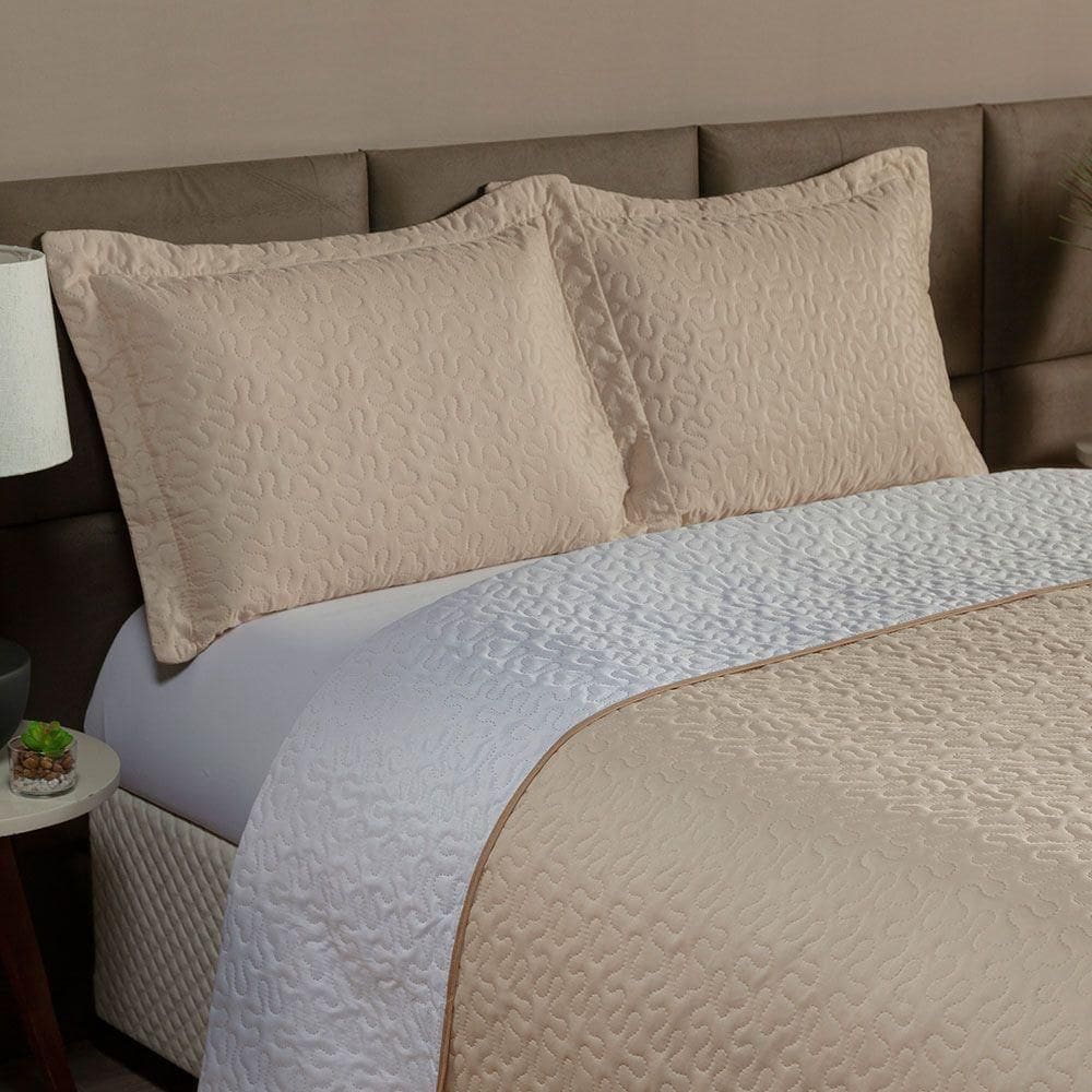 Cobre Leito Queen 3 Peças Clara 100% Poliéster - Branco/cáqui