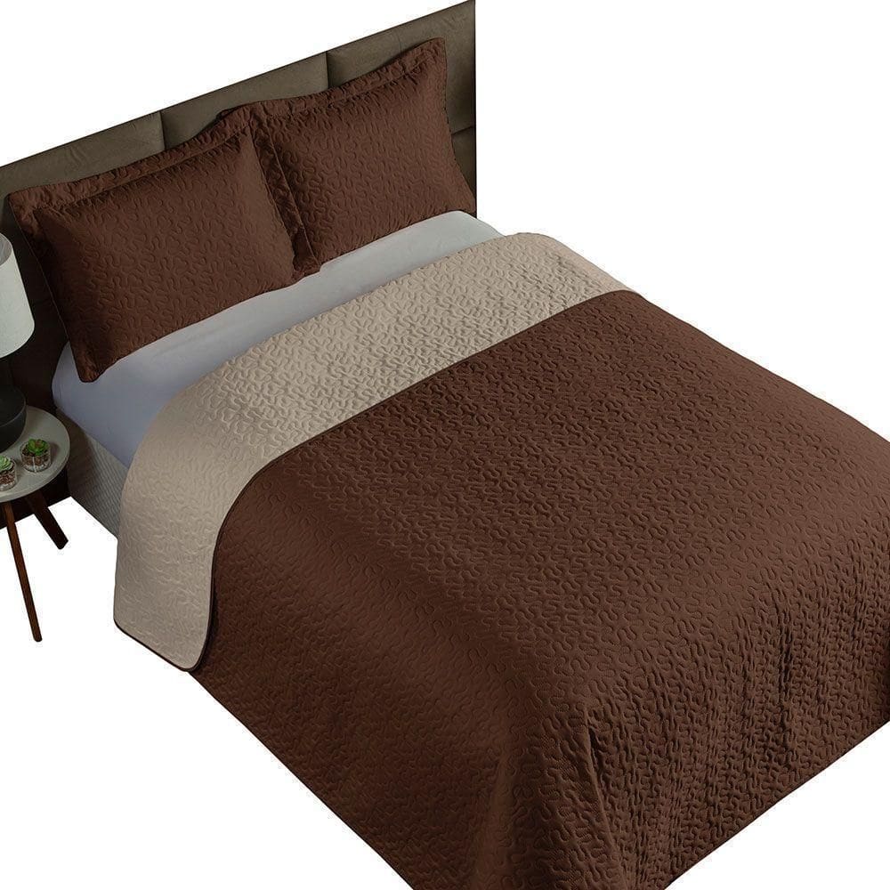 Cobre Leito Casal Padrão 3 Peças Clara 100% Poliéster - Marrom/cáqui