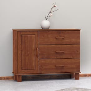Cômoda 3 Gavetas 1 Porta em Madeira Maciça Linha Bronze 1139TN Imbuia Finestra